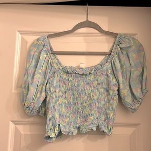 BP colorful crop top with puffy sleeves
